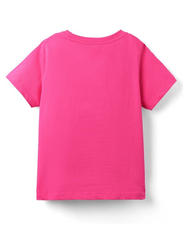 Pine Kids Cotton Knit Half Sleeves T-Shirt with Beach Theme Print - Pink