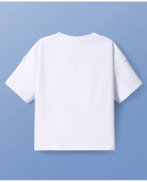 Pine Kids Cotton Knit Half Sleeves Oversized T-Shirt with Text Print - White