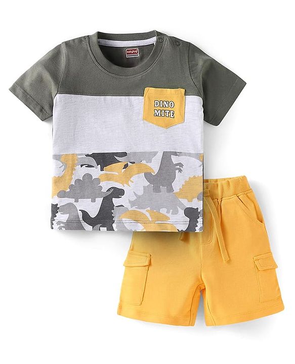 Babyhug Tshirt and Bottomwear Boy Half sleeves Shoulder-Snap Buttons