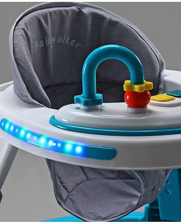 Babyhug Teddy Foldable Baby Walker with Toy Bar Music & Lights - Teal Blue| Adjustable Height| 360° Swivel Wheels| Detachable Toy Bar