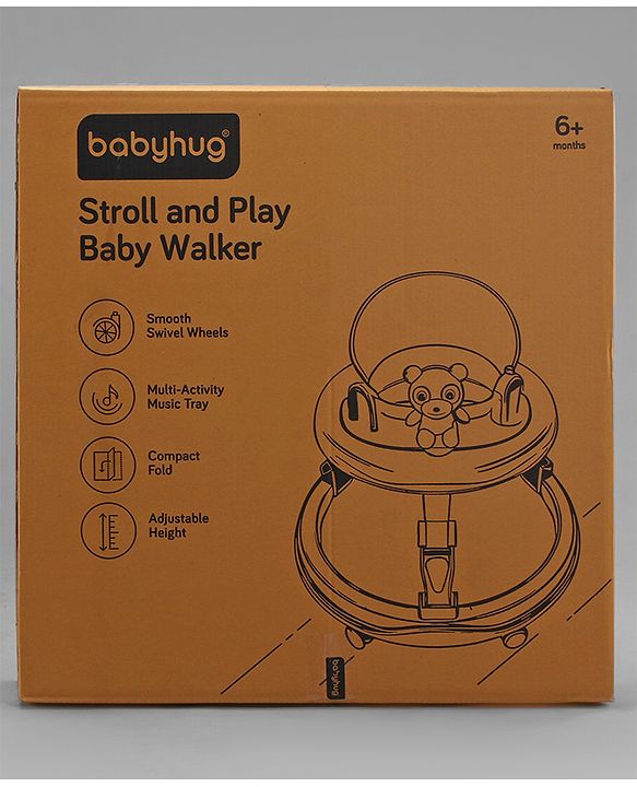 Babyhug Teddy Foldable Baby Walker with Toy Bar Music & Lights - Teal Blue| Adjustable Height| 360° Swivel Wheels| Detachable Toy Bar