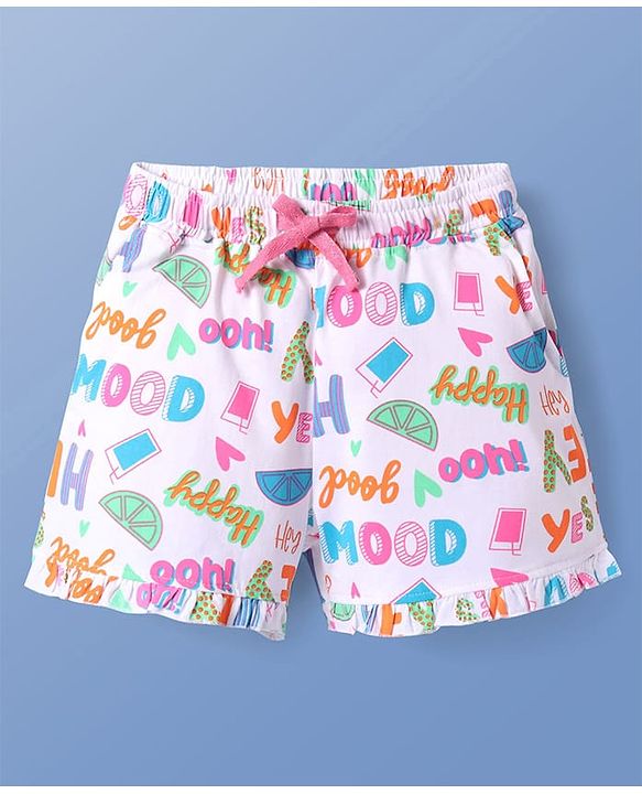 Pine Kids Single Jersey Knit Half Sleeves Shorts Night Suit with Happy Mood Text Print - White