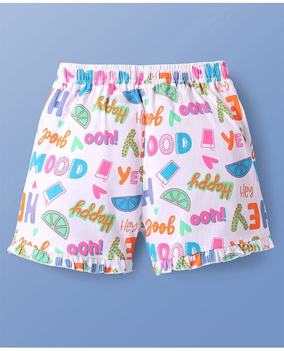 Pine Kids Single Jersey Knit Half Sleeves Shorts Night Suit with Happy Mood Text Print - White