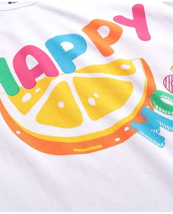 Pine Kids Single Jersey Knit Half Sleeves Shorts Night Suit with Happy Mood Text Print - White