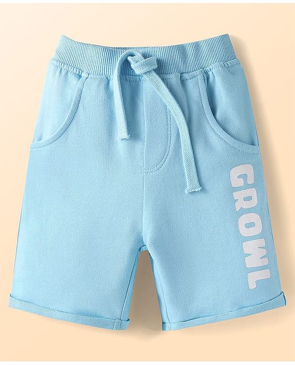 Babyhug Single Jersey Knit Half Sleeves Front Open T-Shirt & Shorts Set With Crocodile Print & Bird Patch - Light Blue