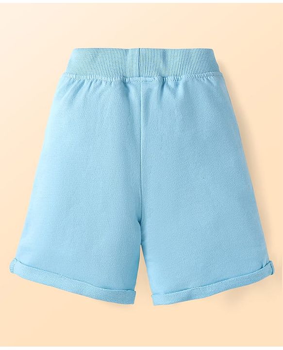 Babyhug Single Jersey Knit Half Sleeves Front Open T-Shirt & Shorts Set With Crocodile Print & Bird Patch - Light Blue