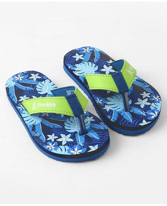 Pine Kids Slip On Flip Flops with Floral Print - Blue