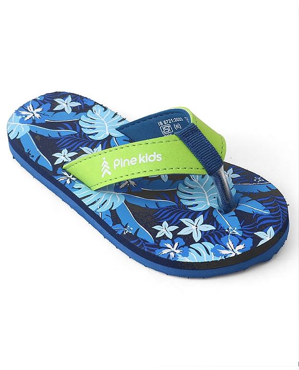 Pine Kids Slip On Flip Flops with Floral Print - Blue