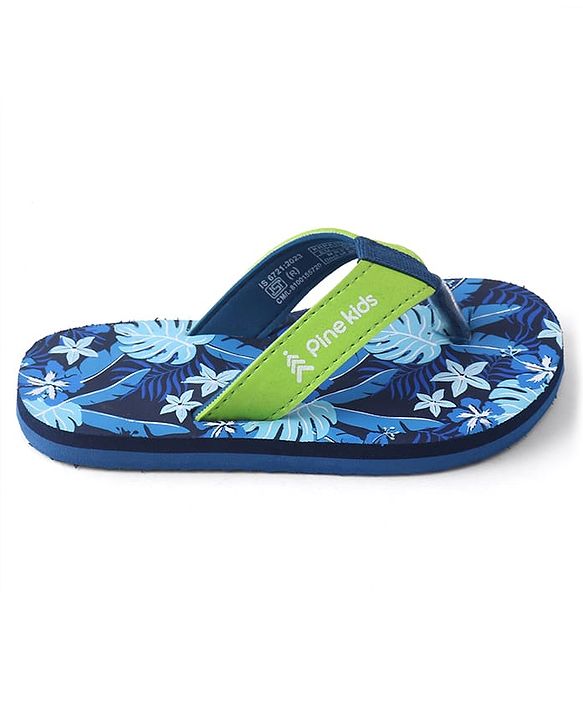 Pine Kids Slip On Flip Flops with Floral Print - Blue