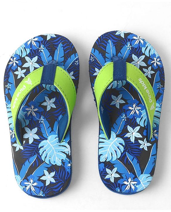 Pine Kids Slip On Flip Flops with Floral Print - Blue