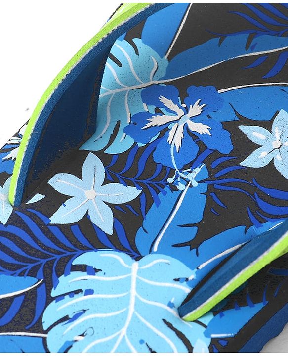 Pine Kids Slip On Flip Flops with Floral Print - Blue