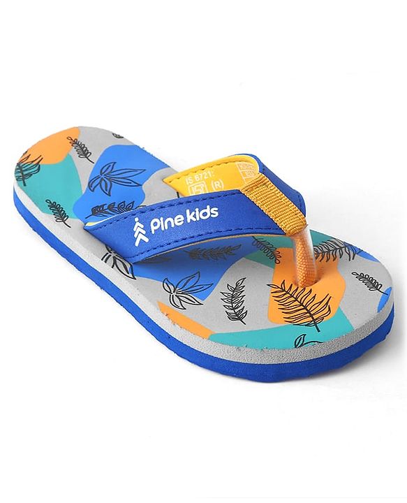 Pine Kids Slip On Flip Flops with Safari Print - Grey & Blue