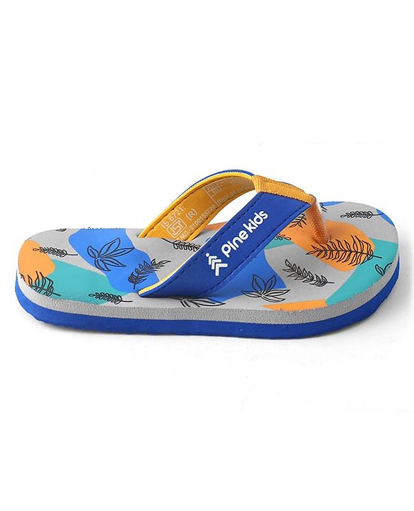 Pine Kids Slip On Flip Flops with Safari Print - Grey & Blue