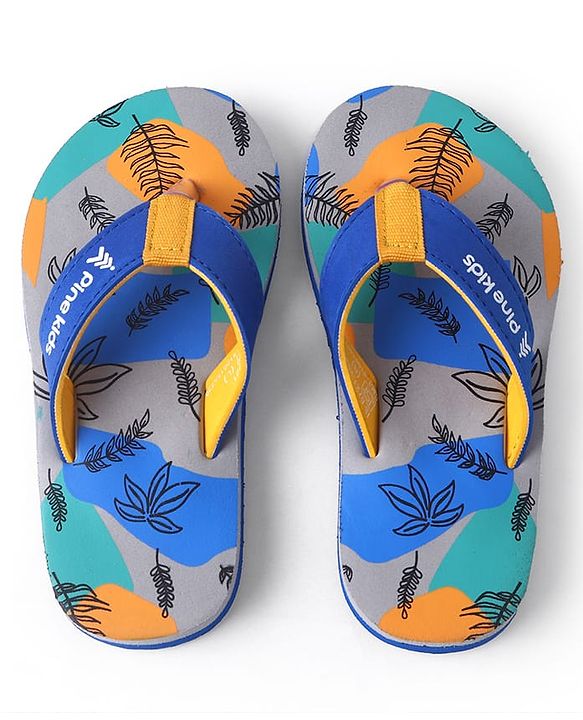Pine Kids Slip On Flip Flops with Safari Print - Grey & Blue