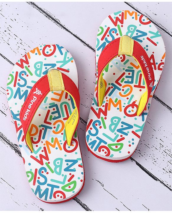Pine Kids Slip On Flip Flops with Text Print - White & Red