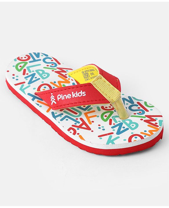 Pine Kids Slip On Flip Flops with Text Print - White & Red