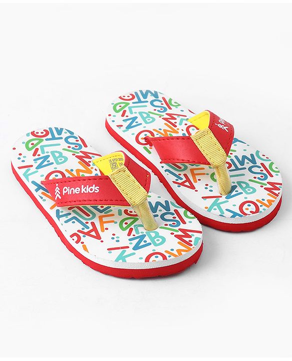 Pine Kids Slip On Flip Flops with Text Print - White & Red