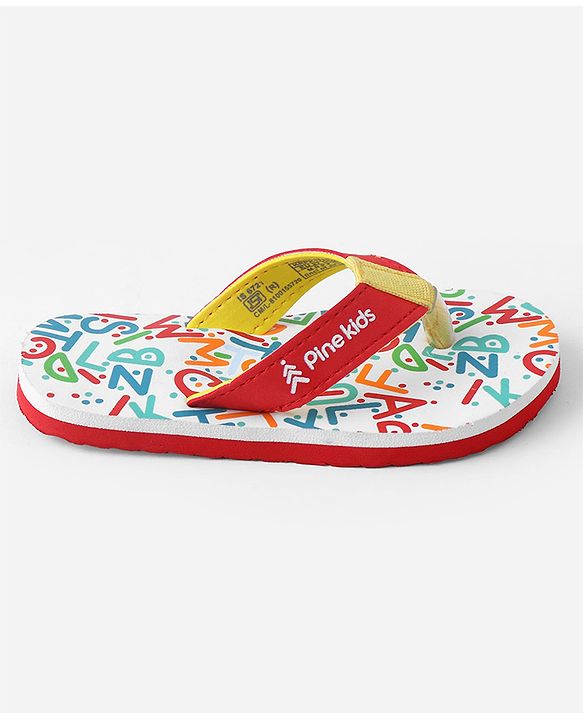 Pine Kids Slip On Flip Flops with Text Print - White & Red