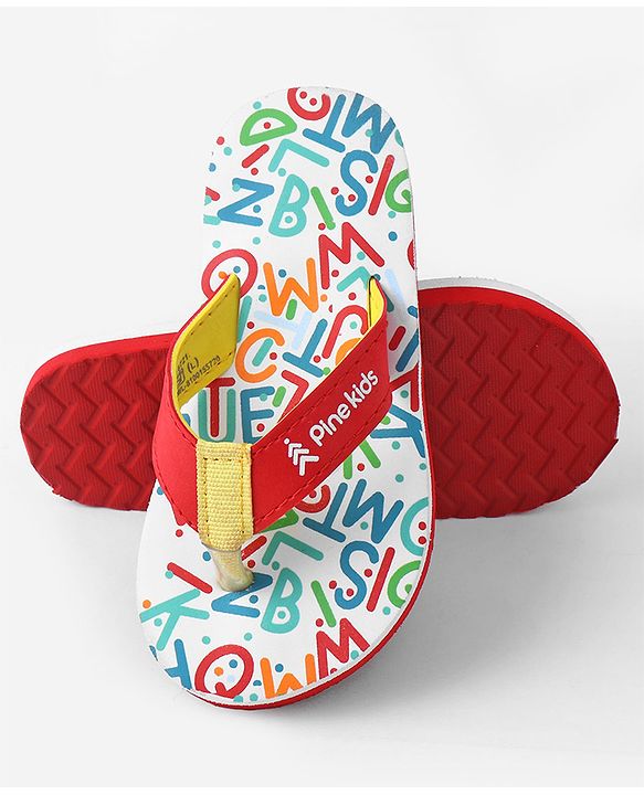 Pine Kids Slip On Flip Flops with Text Print - White & Red