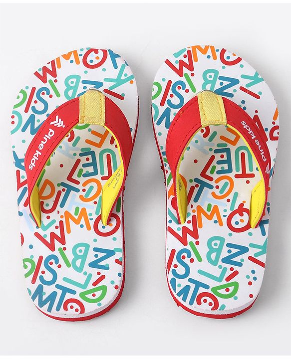 Pine Kids Slip On Flip Flops with Text Print - White & Red
