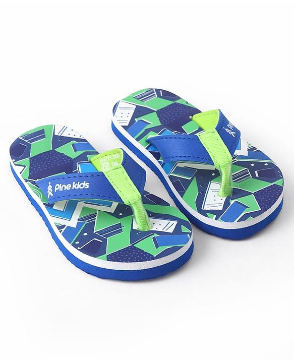 Pine Kids Slip On Flip Flops with Abstract Print - Blue