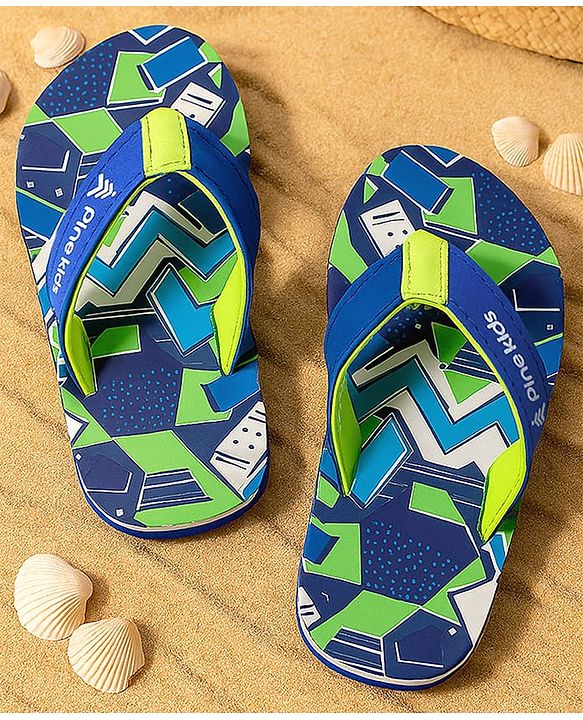 Pine Kids Slip On Flip Flops with Abstract Print - Blue