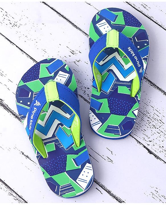Pine Kids Slip On Flip Flops with Abstract Print - Blue