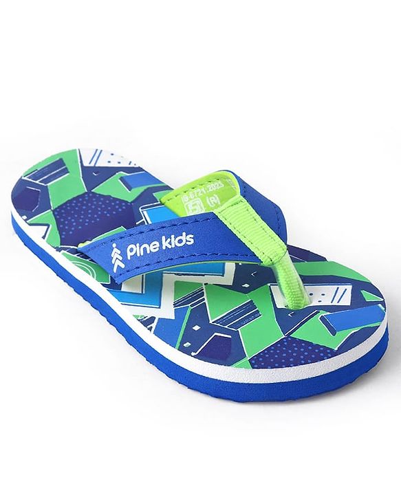 Pine Kids Slip On Flip Flops with Abstract Print - Blue