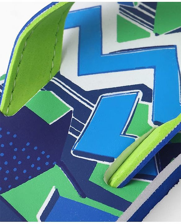 Pine Kids Slip On Flip Flops with Abstract Print - Blue