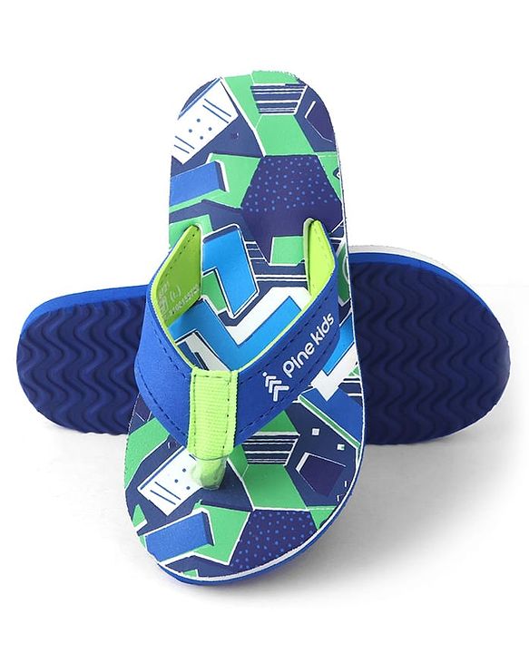Pine Kids Slip On Flip Flops with Abstract Print - Blue