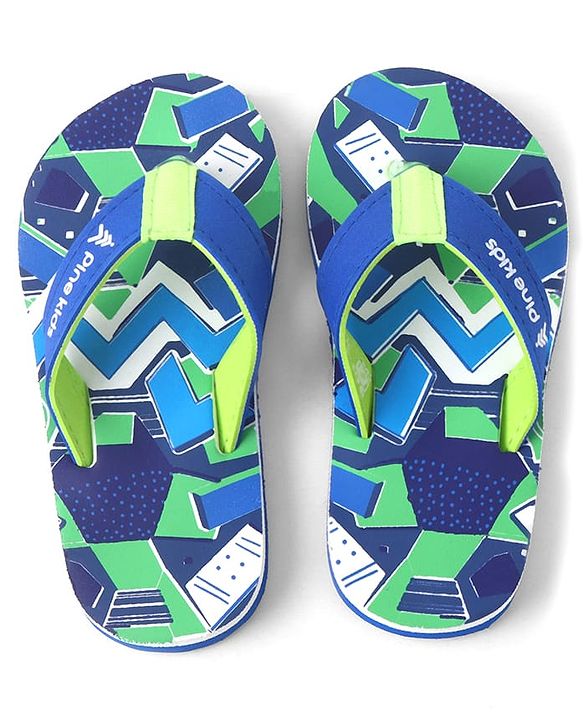 Pine Kids Slip On Flip Flops with Abstract Print - Blue