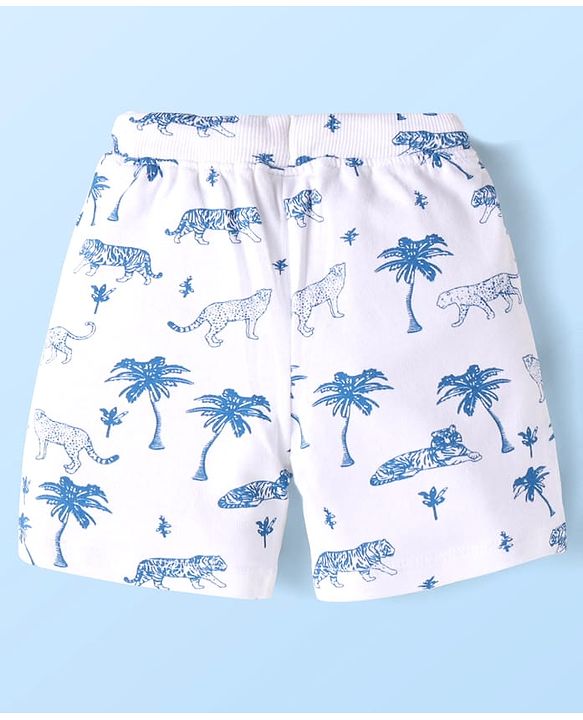 Babyhug Single Jersey Knit Sleeveless Tank T-Shirt & Shorts Set with Jungle Theme Print - White