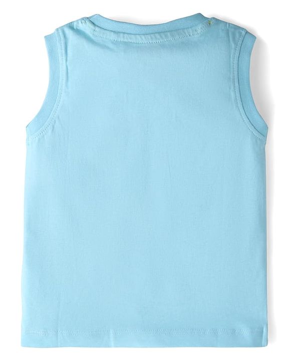 Babyhug Single Jersey Knit Sleeveless T-Shirt and Short Set with Dino Print- Light Blue & Green