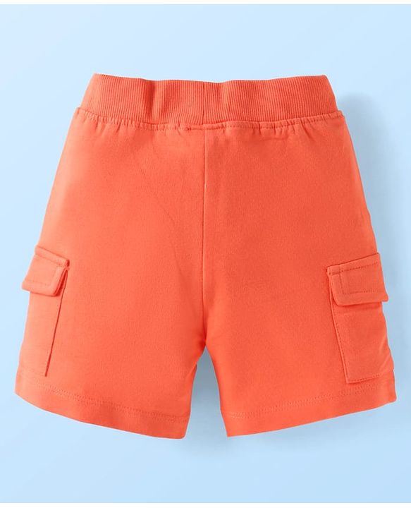 Babyhug Single Jersey Knit Half Sleeves T-Shirt & Shorts Set with Dino Print - White & Orange
