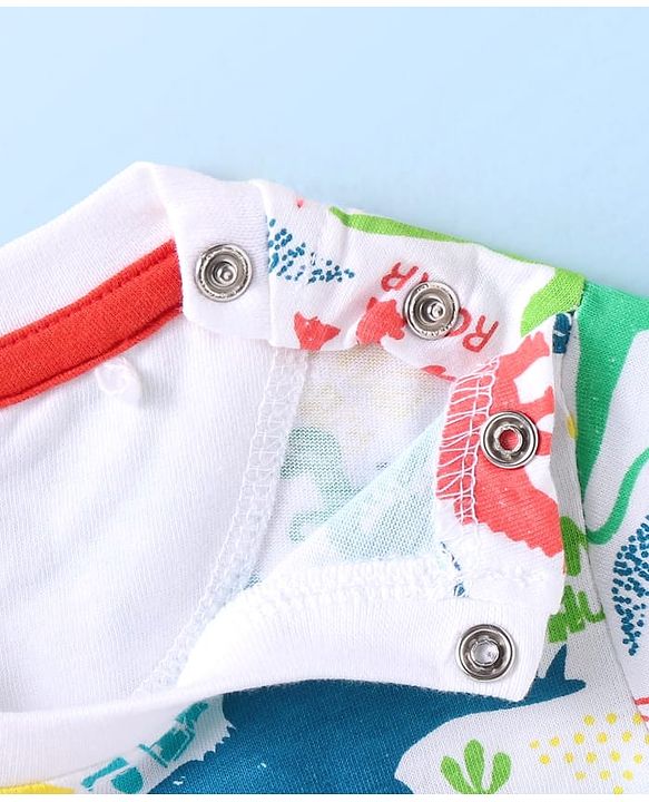 Babyhug Single Jersey Knit Half Sleeves T-Shirt & Shorts Set with Dino Print - White & Orange