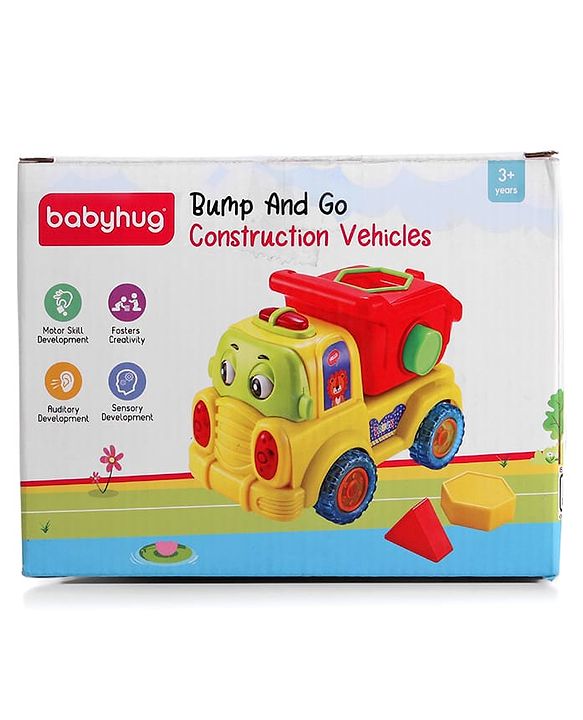 Babyhug 4 in 1 Musical Bump & Go Construction Series Cement Mixer Truck - Green| |BIS Aprroved| Moving Eye | Shape & Color Recognition| Light & Music| Spatial Awareness| Cause & Effect - Yellow