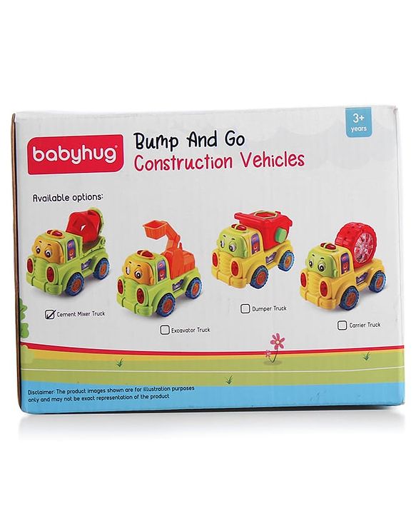 Babyhug 4 in 1 Musical Bump & Go Construction Series Cement Mixer Truck - Green| |BIS Aprroved| Moving Eye | Shape & Color Recognition| Light & Music| Spatial Awareness| Cause & Effect - Yellow