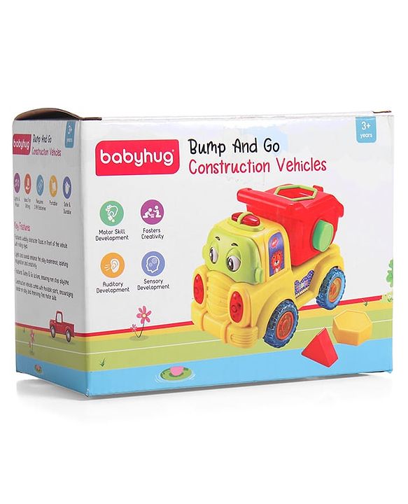 Babyhug 4 in 1 Musical Bump & Go Construction Series Cement Mixer Truck - Green| |BIS Aprroved| Moving Eye | Shape & Color Recognition| Light & Music| Spatial Awareness| Cause & Effect - Yellow