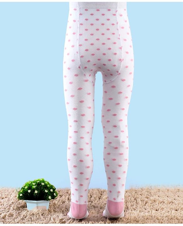 Cute Walk by Babyhug Knit Antibacterial Footed Tights with Polka Dots Design - White