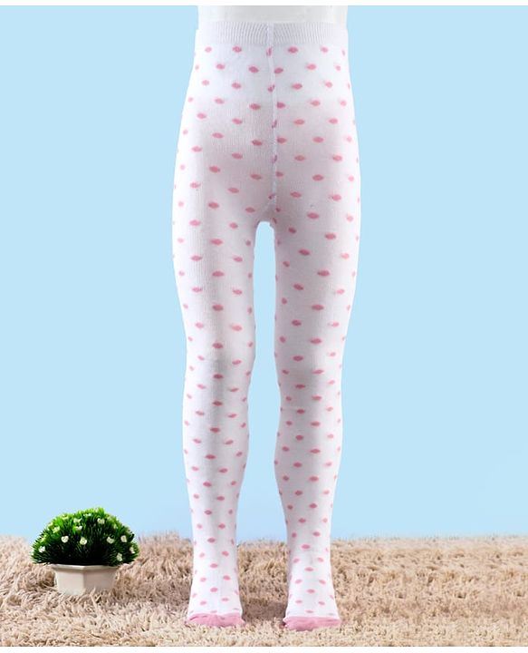 Cute Walk by Babyhug Knit Antibacterial Footed Tights with Polka Dots Design - White