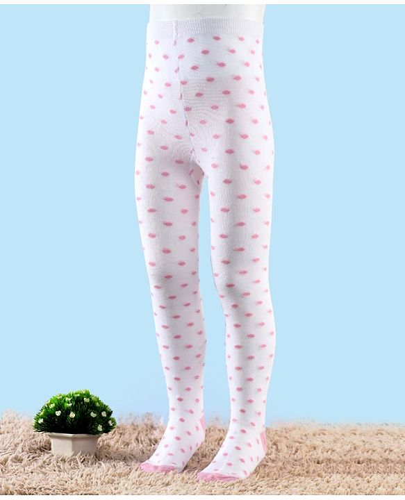 Cute Walk by Babyhug Knit Antibacterial Footed Tights with Polka Dots Design - White
