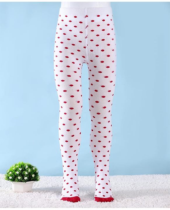 Cute Walk by Babyhug Knit Antibacterial Footed Tights with Polka Dots Design - White