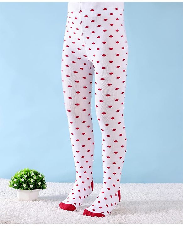 Cute Walk by Babyhug Knit Antibacterial Footed Tights with Polka Dots Design - White