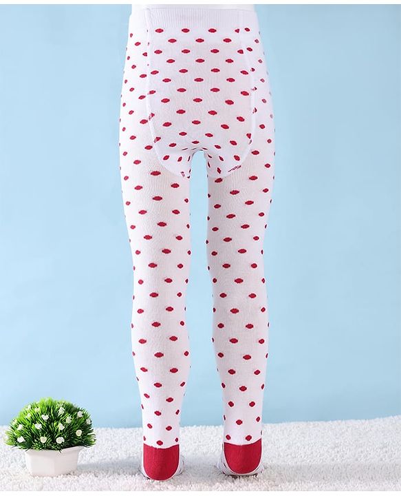 Cute Walk by Babyhug Knit Antibacterial Footed Tights with Polka Dots Design - White