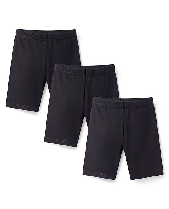 Babyhug Cotton Lycra Knit Mid Thigh Length Solid Color Cycling Shorts Pack of 3 - Black