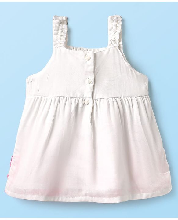 Babyhug Woven Sleeveless Top With Floral Embroidery - White