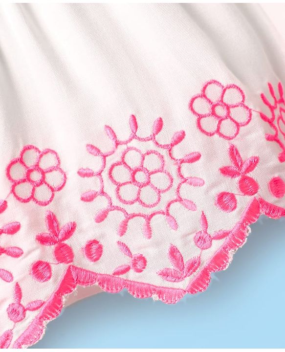 Babyhug Woven Sleeveless Top With Floral Embroidery - White