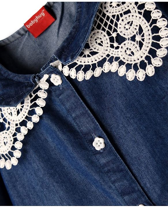 Babyhug Rayon Woven Full Sleeves Peter Pan Collared Front Open Top with Lace Detailing - Navy Blue