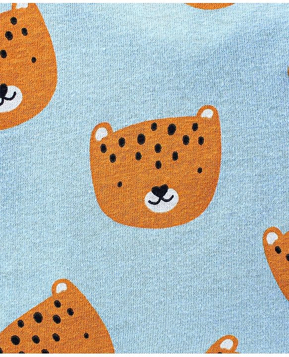 Babyhug Cotton  Knit Full Sleeves Front Open Night Suit with Tiger Print- Blue