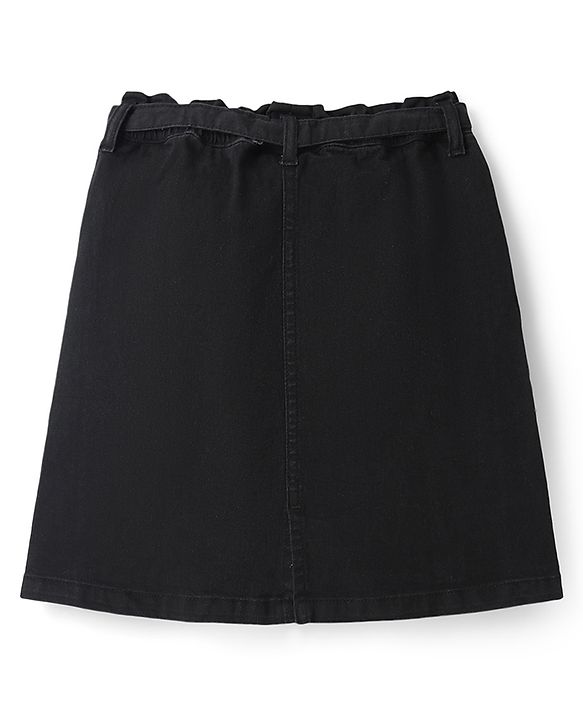 Pine Kids Knee Length Solid Color Denim Skirt - Black
